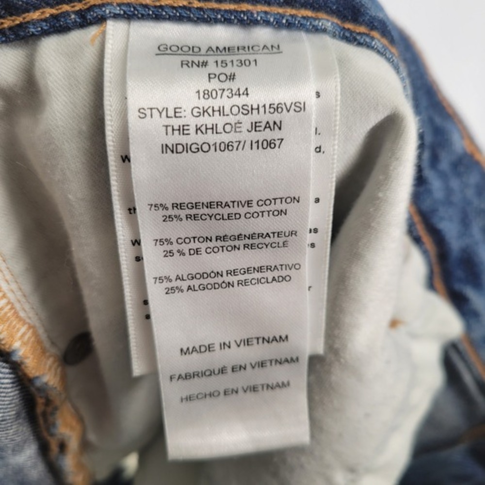 Good American The Khloe Jean Super High Rise Straight Distressed Blue‎ Sz 16 CUT - Picture 10 of 10